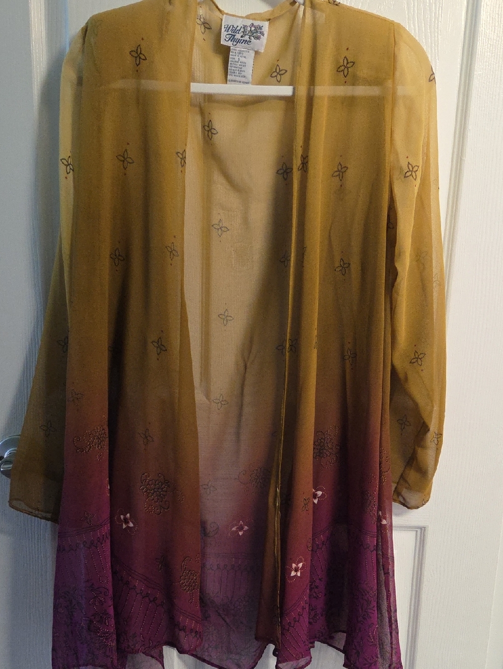 Sheer Ombre Open Drape Kimono - Mustard to Plum
